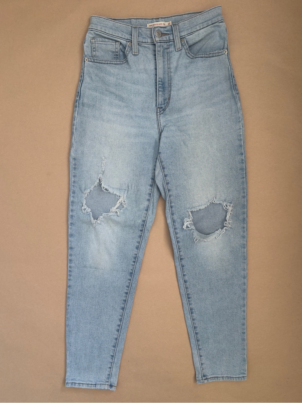 Levi’s High Waisted Mom Jeans Size 27 Light Wash Distressed Denim